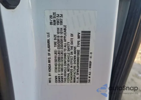 2021 Honda Odyssey Elite z USA, uszkodzony, nr VIN 5FNRL6H95MB015802